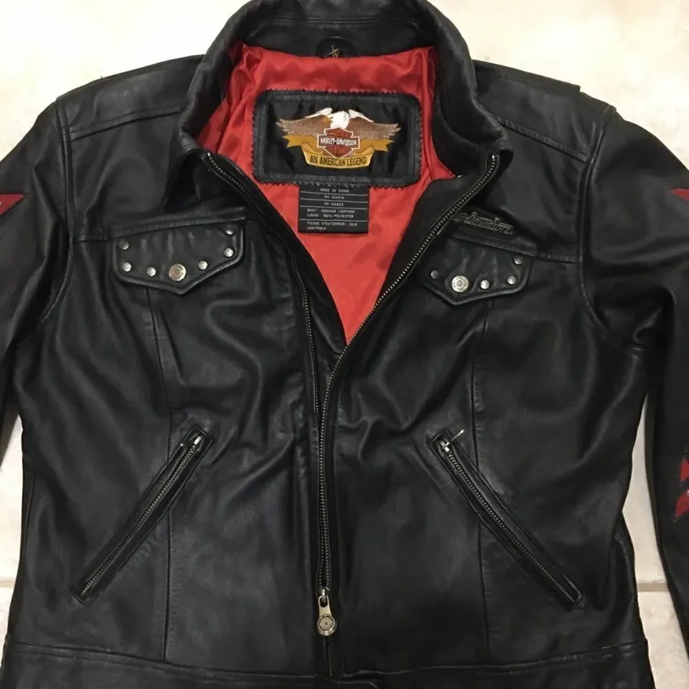 HARLEY DAVIDSON WOMENS SANTA CRUZ Black LEATHER JACKET suede eagle print sleeves
